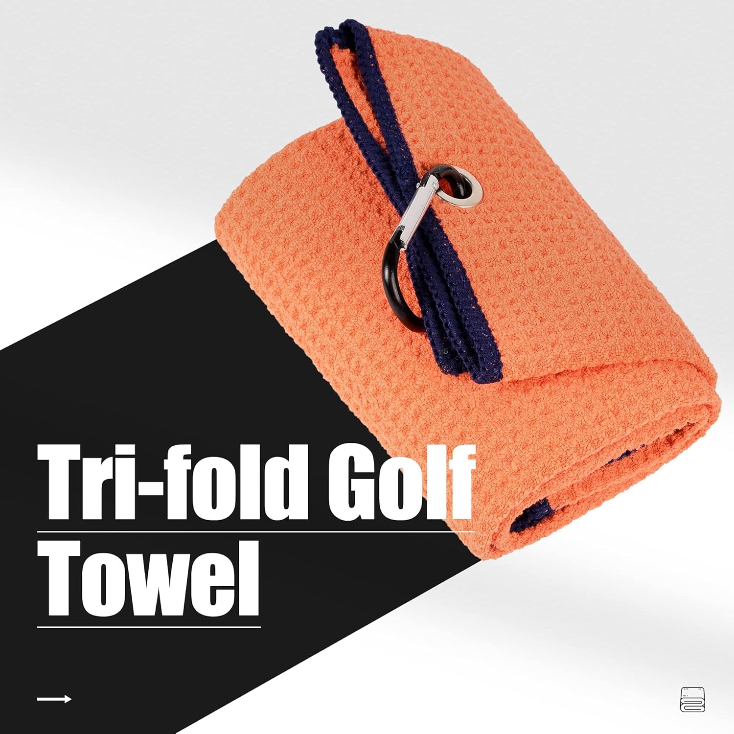 Tri-Fold Golf Towel | Premium Microfiber Fabric | Waffle Pattern | with Heavy Duty Carabiner Clip | Golf Towel for Men and Women (Orange)
