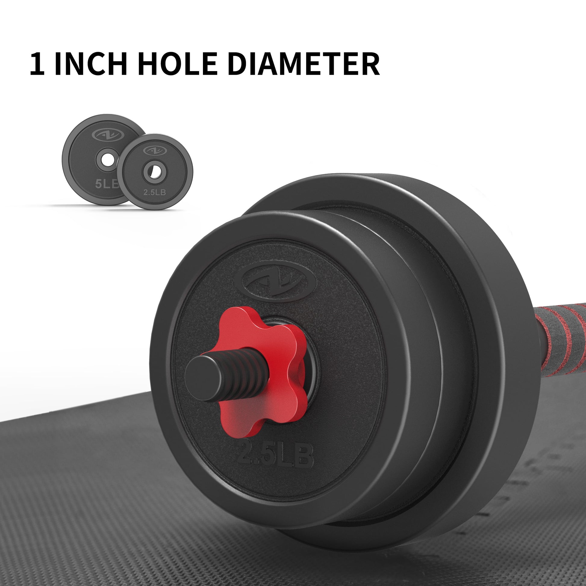 40LB 5 in 1 Adjustable Dumbbell Set , Fitness Exercises for Home Gym, Black, 1-Inch Holes Fit Standard Sized Bar