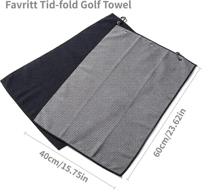 3 Pack Golf Towel Clean Set| Microfiber Waffle Pattern Tri-Fold Golf Towel | Brush Tool Kit with Club Groove Cleaner |Golf Accessories for Men, Women (Black/Gray Towel+ Gray Brush)