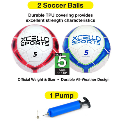 Soccer Ball Size 5, Premium Durable Tbu Cover Small Soccer Ball, Youth Soccer Ball with Pump, Official Match Size and Weight, Blue/Red, Pack of 2