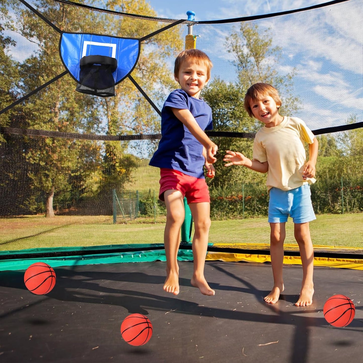 Trampoline Basketball Hoop Set, Trampoline Basketball Hoop Attachment Waterproof Basketball Goal for Trampoline Soft Basketball Game Accessories for All Ages Basketball Lovers