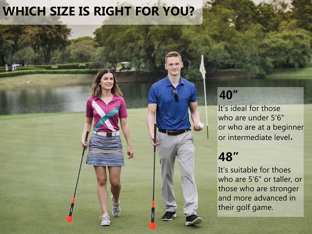 Golf Swing Trainer Aid 48"/40" Warm-Up Stick for Strength Flexibility Tempo Training Golf Practice Aid with Weighted Head Swing Corrector for Men Women