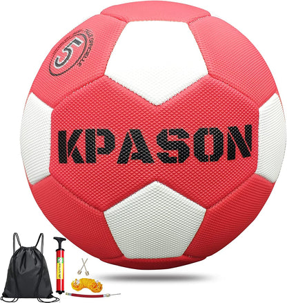 Soccer Ball Size 5 with Pump for Girls Boys Kids Youth and Adult Training, Sports Soccer Balls Outdoor Indoor Gifts (Red-White)