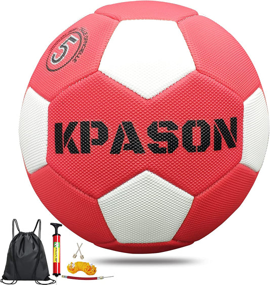 Soccer Ball Size 5 with Pump for Girls Boys Kids Youth and Adult Training, Sports Soccer Balls Outdoor Indoor Gifts (Red-White)