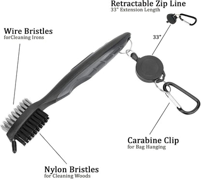 3 Pack Golf Towel Clean Set| Microfiber Waffle Pattern Tri-Fold Golf Towel | Brush Tool Kit with Club Groove Cleaner |Golf Accessories for Men, Women (Black/Gray Towel+ Gray Brush)