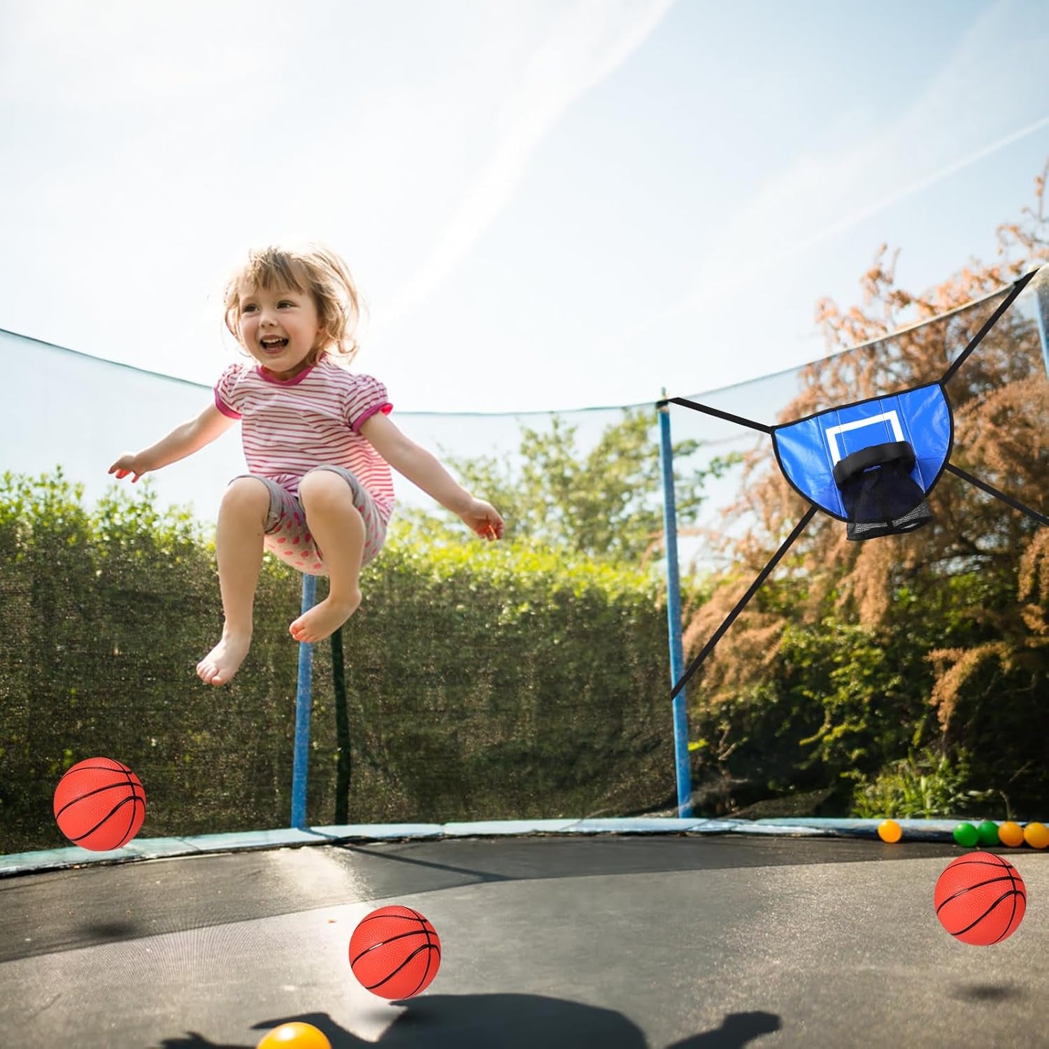 Trampoline Basketball Hoop Set, Trampoline Basketball Hoop Attachment Waterproof Basketball Goal for Trampoline Soft Basketball Game Accessories for All Ages Basketball Lovers