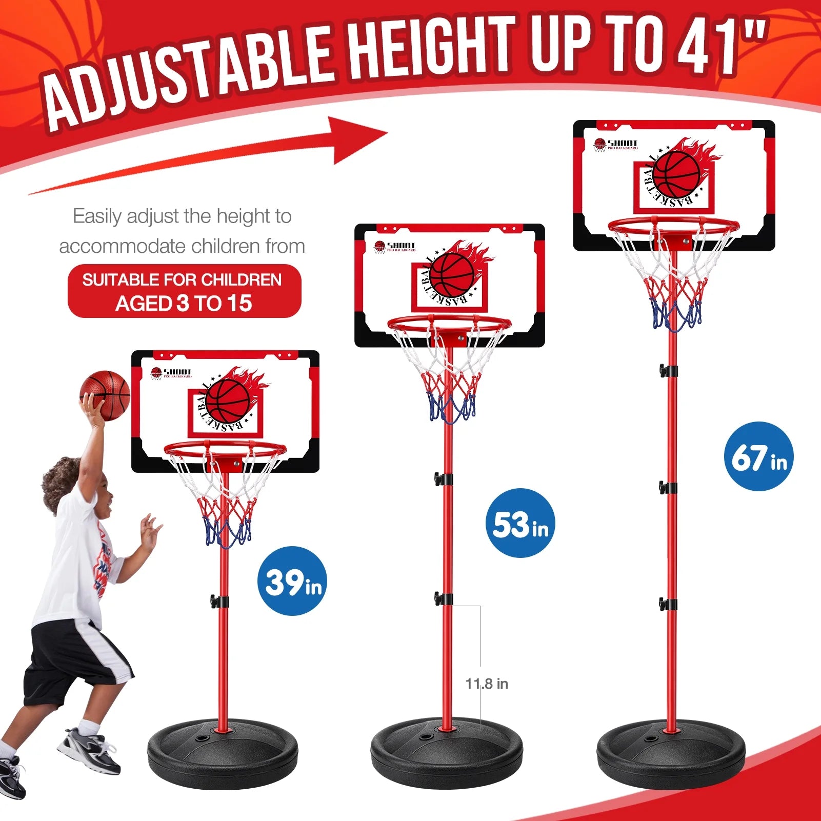 Basketball Hoop for Kids, Basketball Hoop Indoor Adjustable Height 3.25-5.6 FT - Toddler Basketball Hoop - Basketball Goals Indoor Outdoor Play