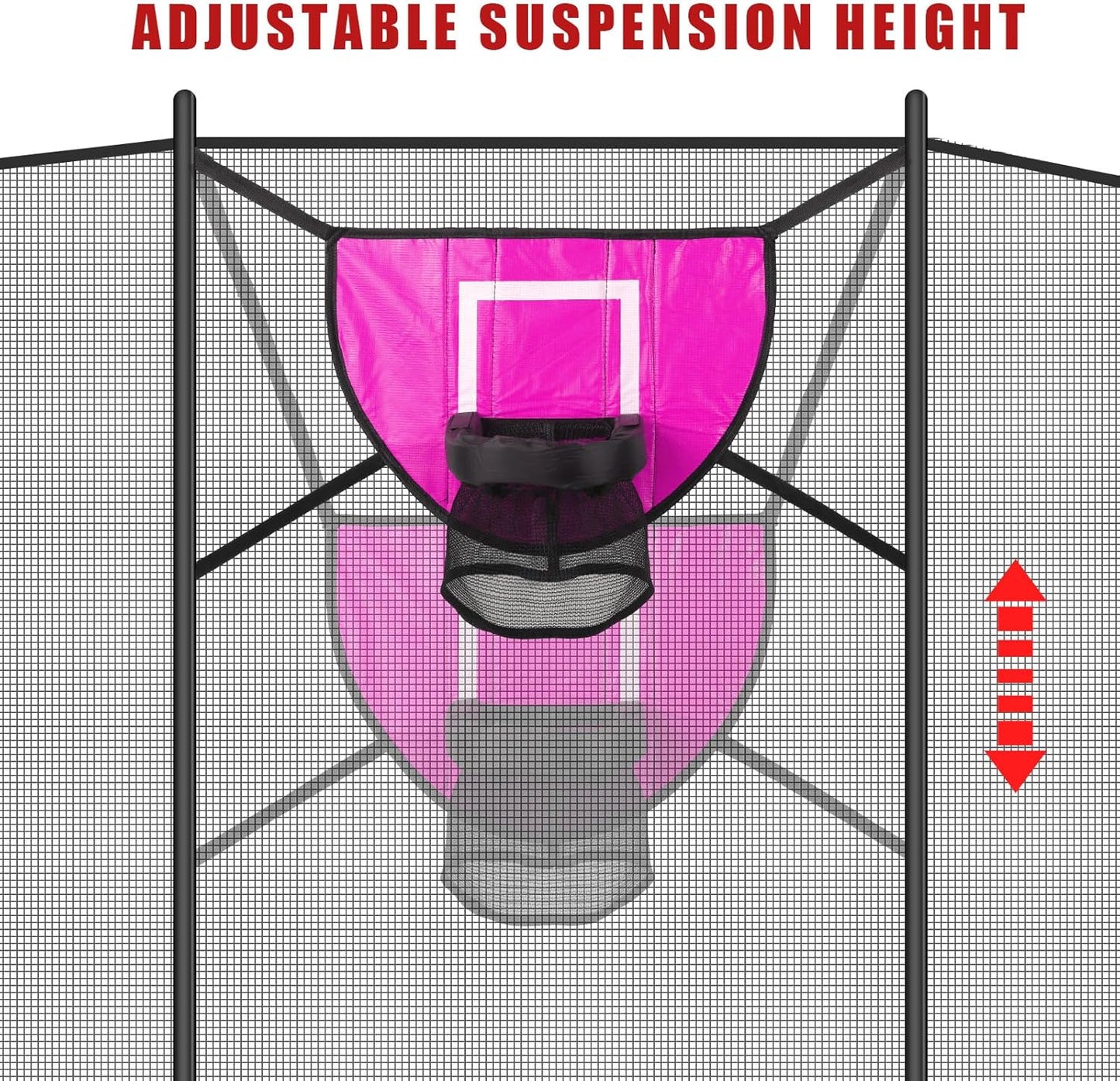 Trampoline Basketball Hoop Attachment Set, Soft Basketball Goal for Trampoline with 3 Mini Basketball and 1 Pump, Waterproof Trampoline Accessories Basketball for Basketball Lovers (Pink)