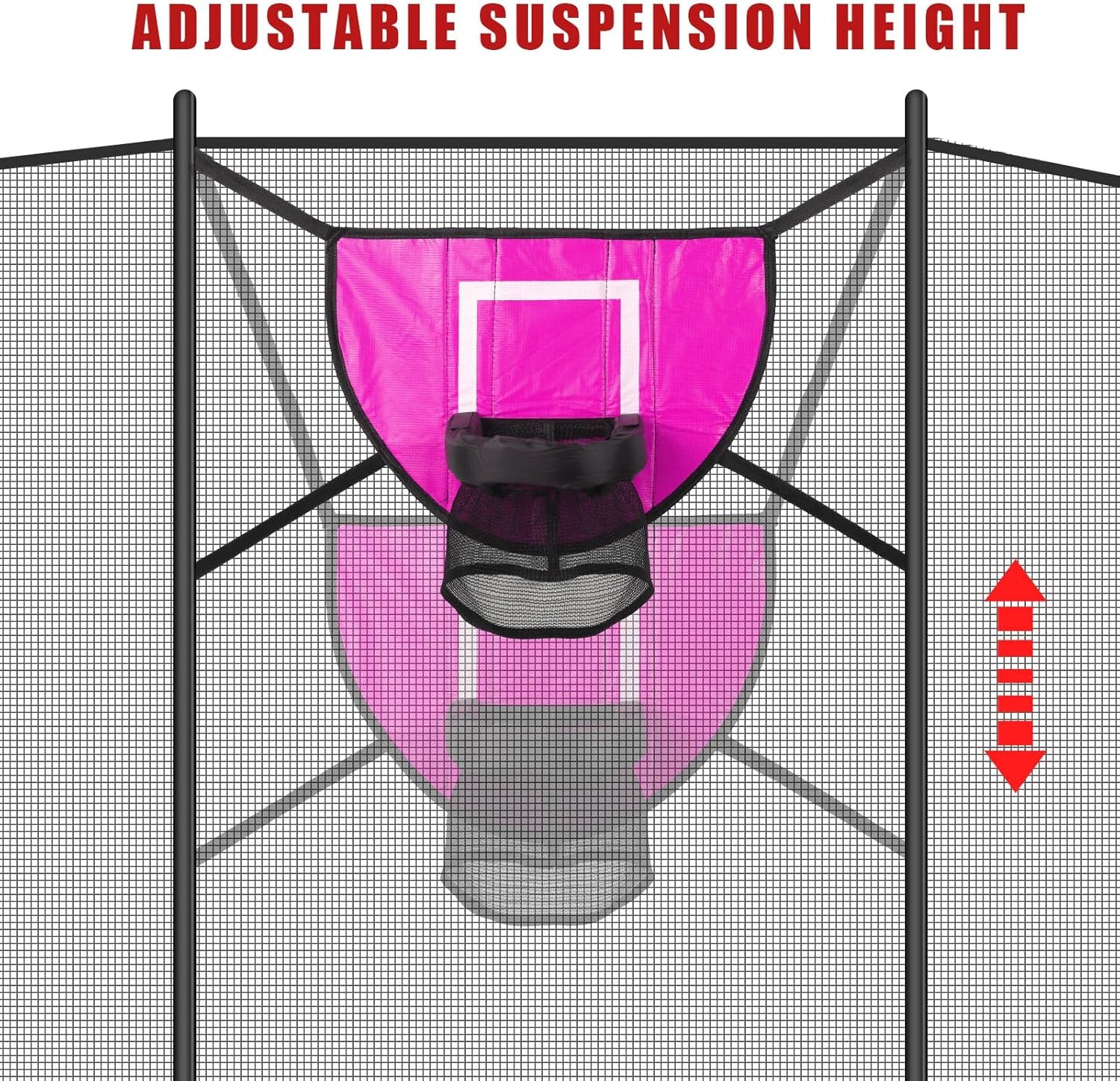 Trampoline Basketball Hoop Attachment Set, Soft Basketball Goal for Trampoline with 3 Mini Basketball and 1 Pump, Waterproof Trampoline Accessories Basketball for Basketball Lovers (Pink)