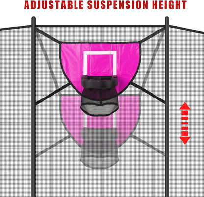 Trampoline Basketball Hoop Attachment Set, Soft Basketball Goal for Trampoline with 3 Mini Basketball and 1 Pump, Waterproof Trampoline Accessories Basketball for Basketball Lovers (Pink)