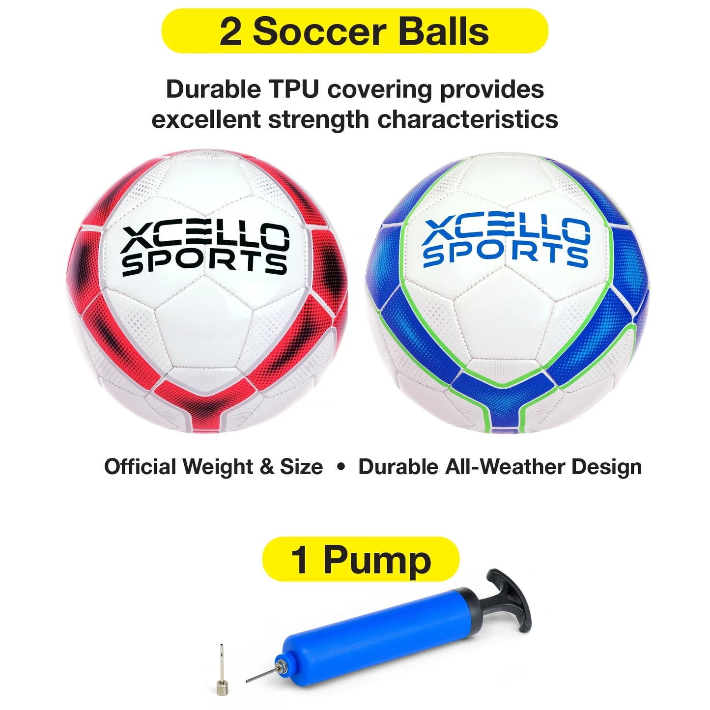 Soccer Ball Size 5, Premium Durable Tbu Cover Small Soccer Ball, Youth Soccer Ball with Pump, Official Match Size and Weight, Blue/Red, Pack of 2