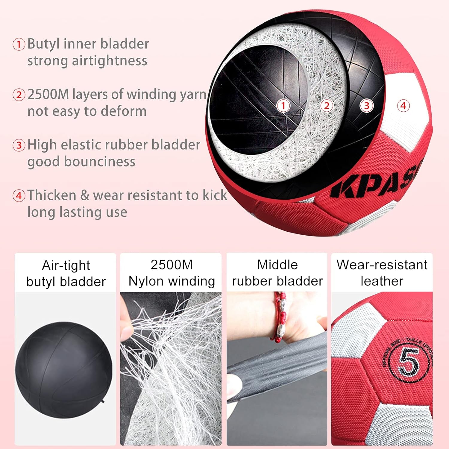 Soccer Ball Size 5 with Pump for Girls Boys Kids Youth and Adult Training, Sports Soccer Balls Outdoor Indoor Gifts (Red-White)