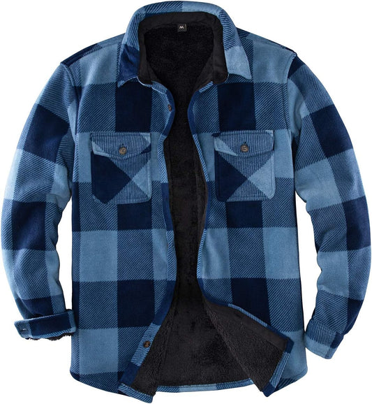 Men'S Warm Sherpa Lined Fleece Plaid Flannel Shirt Jacket(All Sherpa Fleece Lined)