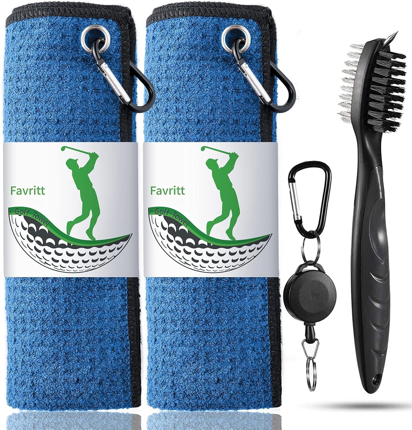 Golf Towel Set with Clip, Cleaning Brush & Accessories | 2 Golf Towels | Golf Gifts for Men, Women
